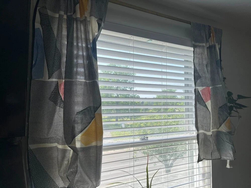 VTG 80s Marimekko Sine Geometric Cafe Curtain Panels 27x38 Memphis Set